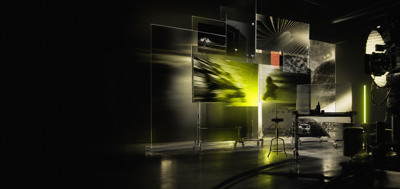 Accord studio environment with campaign frames and cinematic equipment